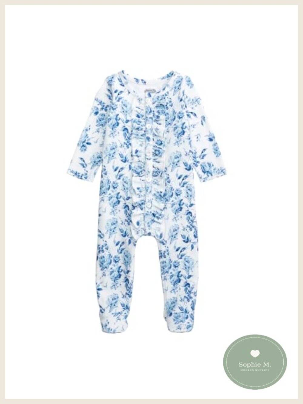 100% Cotton Floral Footed Sleeper Ruffle Trim Baby Girl Sleepwear